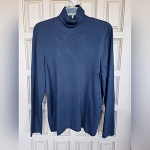 Chico's Sweater Sz3 Smooth Knit Navy Turtle Navy Rayon Polyester Dressy Look